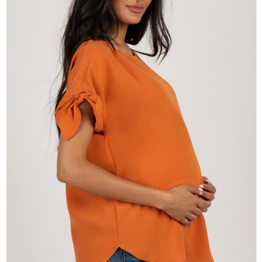 Womens maternity orange tie sleeve top